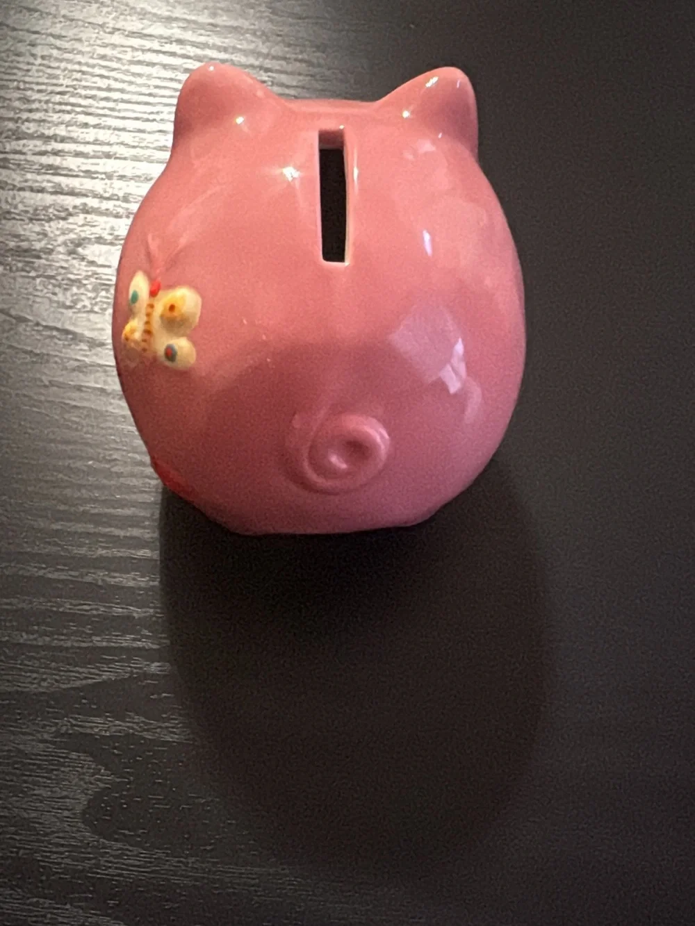 Pink Ceramic Piggy Bank “Dream Big” Butterfly Floral Hand Painted Coin Bank